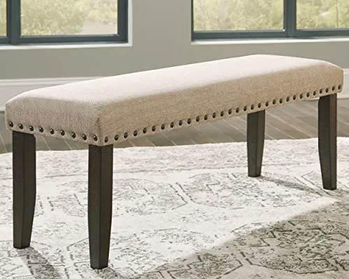 Signature Design by Ashley Rokane Upholstered Farmhouse Bench, Beige & Brown
