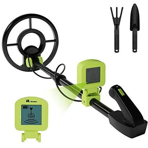 RM RICOMAX Metal Detector for Kids - Kids Metal Detector with LCD Display & Buzzer IP68 Waterproof & 2 Lb Lightweight Best Gift for Kids 24 to 35'' Foldable & Adjustable Kids Metal Detector, Green