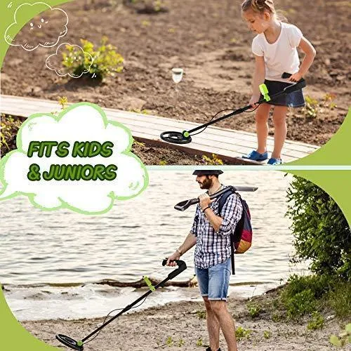 RM RICOMAX Metal Detector for Kids - Kids Metal Detector with LCD Display & Buzzer IP68 Waterproof & 2 Lb Lightweight Best Gift for Kids 24 to 35'' Foldable & Adjustable Kids Metal Detector, Green