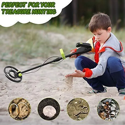 RM RICOMAX Metal Detector for Kids - Kids Metal Detector with LCD Display & Buzzer IP68 Waterproof & 2 Lb Lightweight Best Gift for Kids 24 to 35'' Foldable & Adjustable Kids Metal Detector, Green