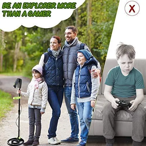 RM RICOMAX Metal Detector for Kids - Kids Metal Detector with LCD Display & Buzzer IP68 Waterproof & 2 Lb Lightweight Best Gift for Kids 24 to 35'' Foldable & Adjustable Kids Metal Detector, Green
