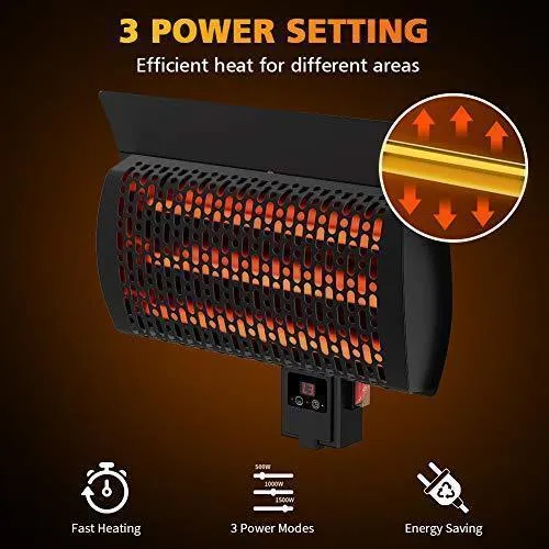 PATIOBOSS Electric Outdoor Patio Heater, Standing/Wall Mounted Infrared Space Heater 3 Power Modes with Remote Control and 12-Hour Timer Quiet Water-Resistant for Indoor/Outdoor Use Garage Porch