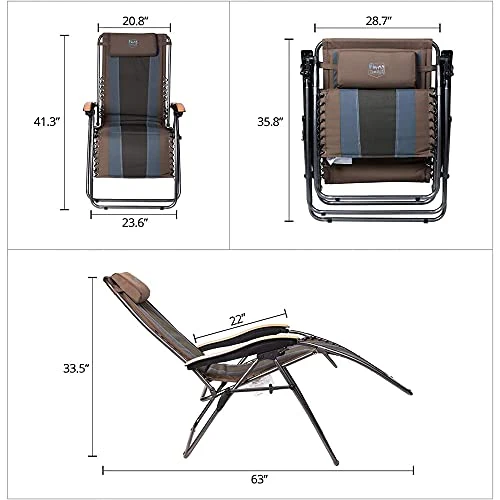 Timber Ridge Zero Gravity Chair Oversized Recliner Padded Folding Patio Lounge Chair 350lbs Capacity Adjustable Lawn Chair with Cup Holder, Headrest, for Outdoor, Camping, Patio, Lawn