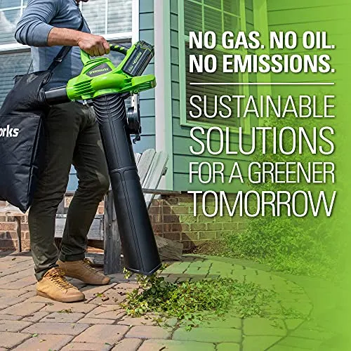 Greenworks 40V (185 MPH/340 CFM) Brushless Cordless Leaf Blower / Vacuum, Tool Only 24312